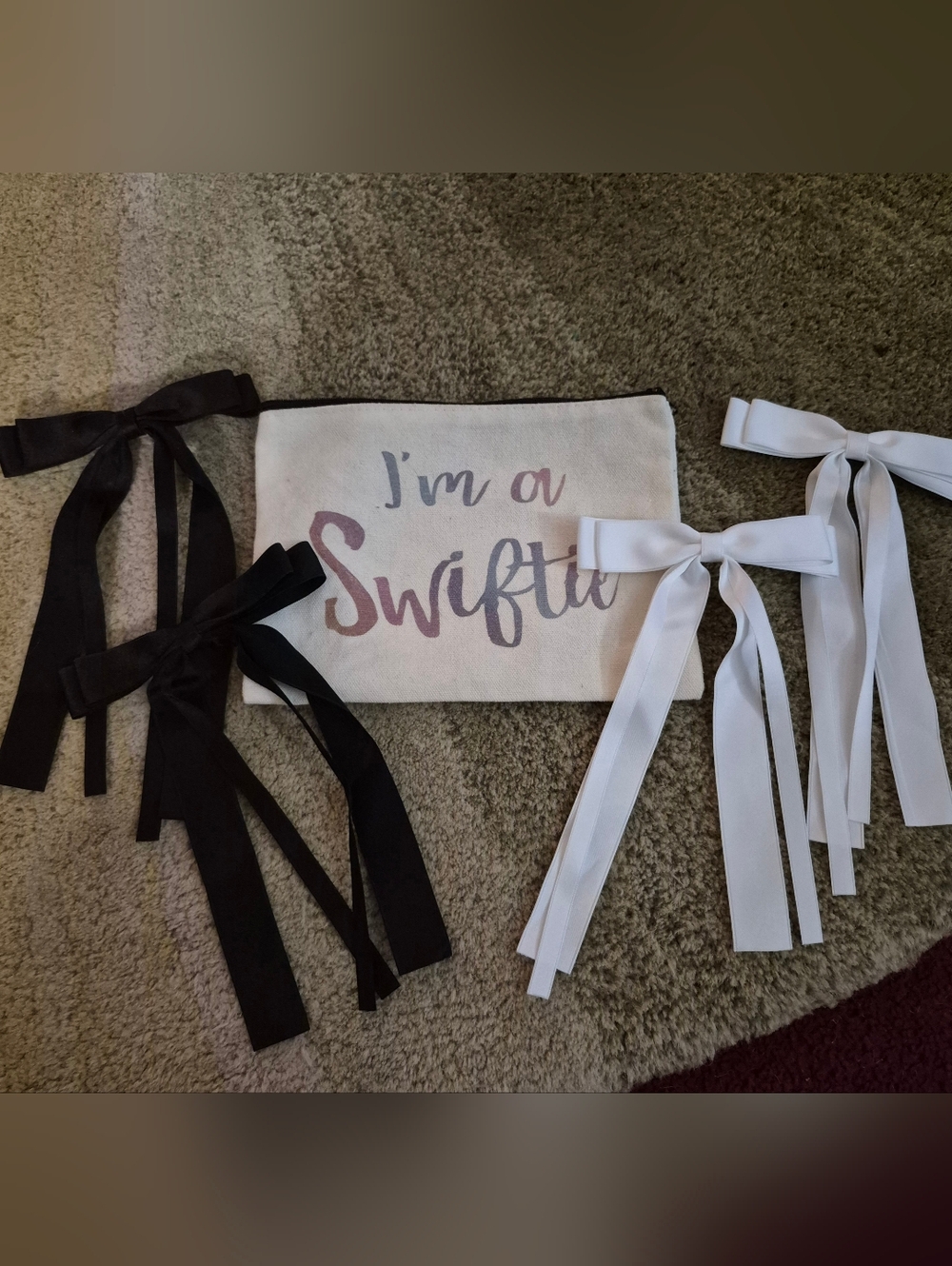 Canvas Swiftie Zipper Pouch & Black and White Ribbon Bows